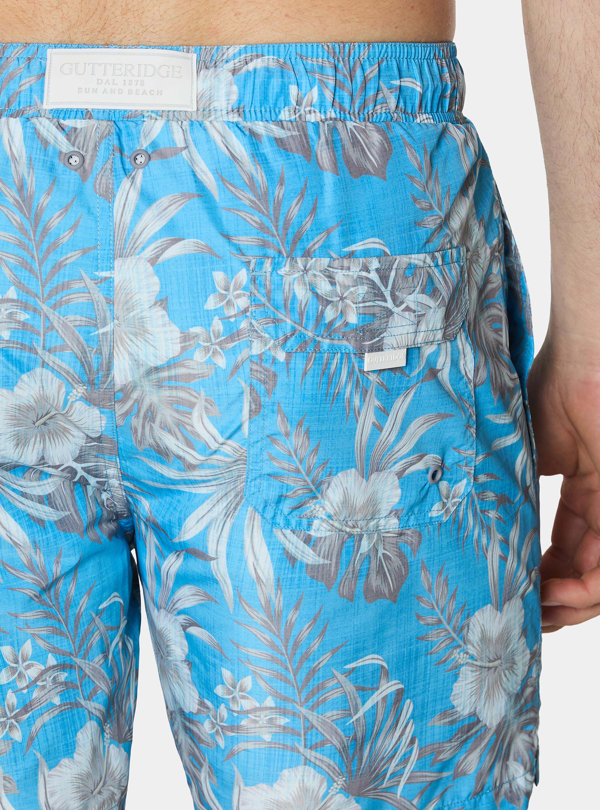 Costume da bagno stampa fiori, AZZURRO