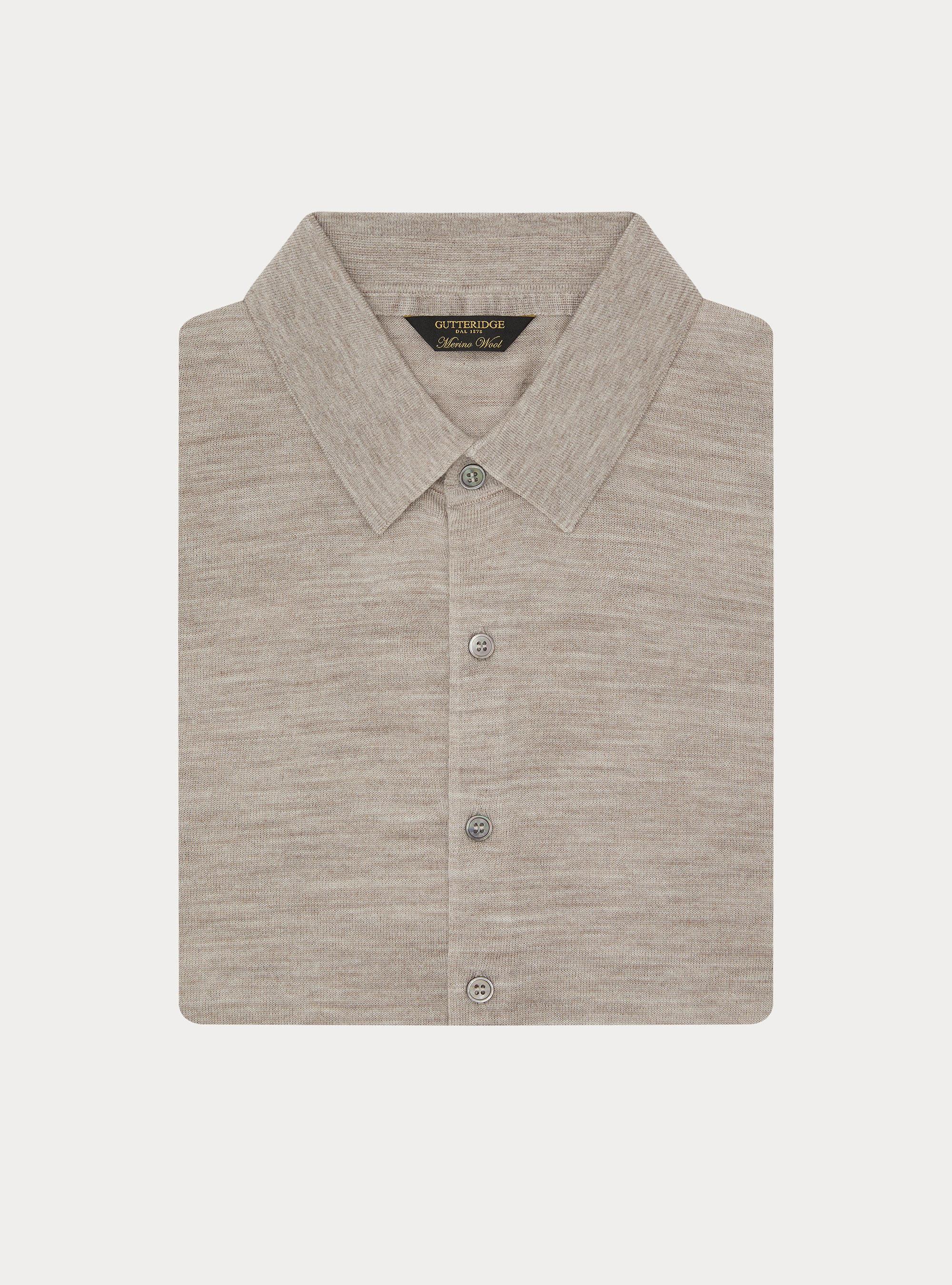 Polo camicia in maglia lana merino extrafine, SABBIA MELANGE 0564C