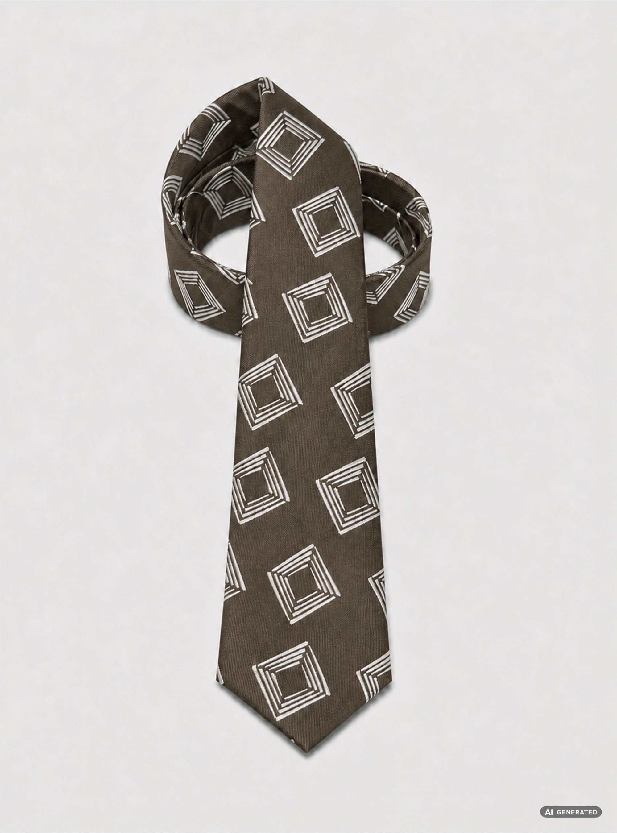 Cravatta in twill di seta fantasia geometrica, MARRONE