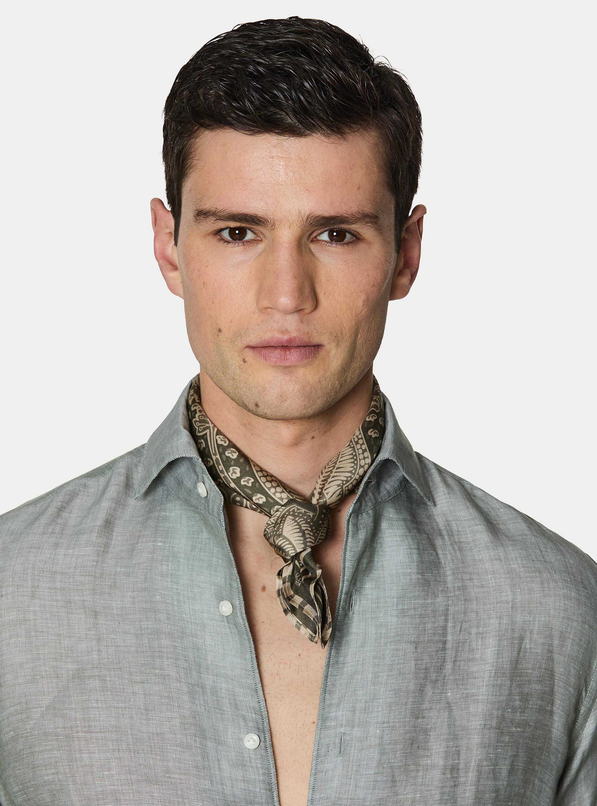 Camicia in misto lino con paramontura, SALVIA 0602C