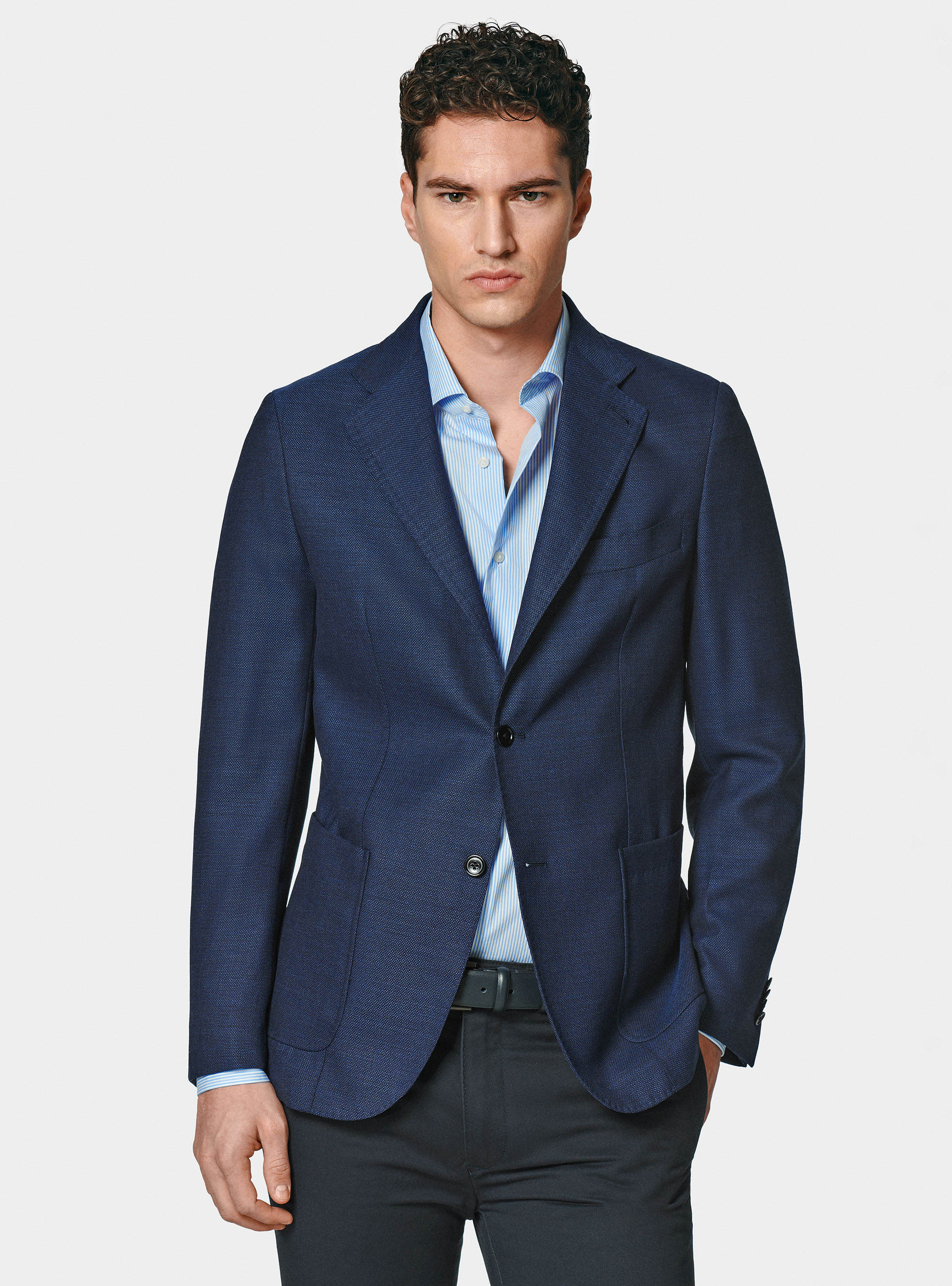 Giacca in pura lana micro texture, BLU
