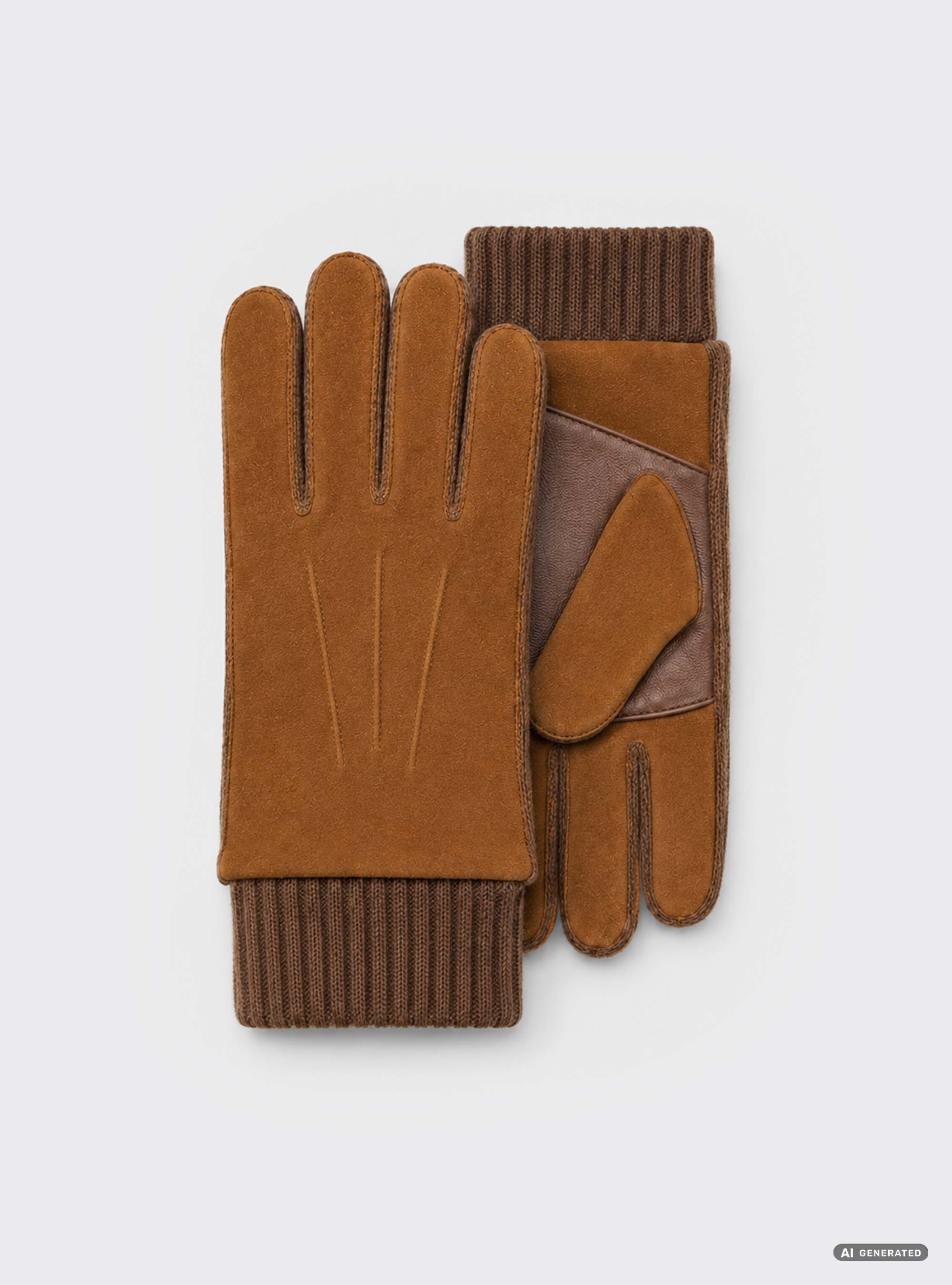 Guanti in suede e misto lana, TABACCO