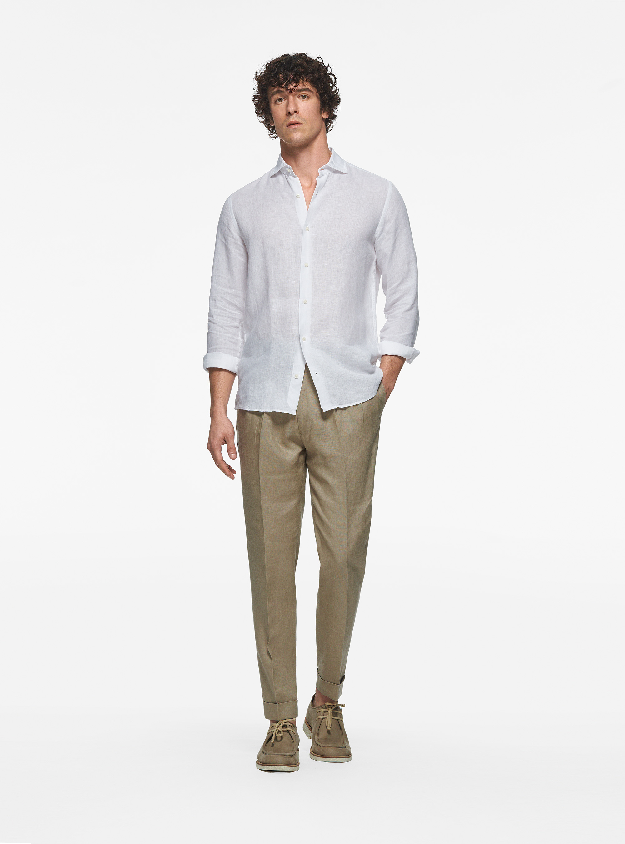 Camicia in puro lino, BIANCO