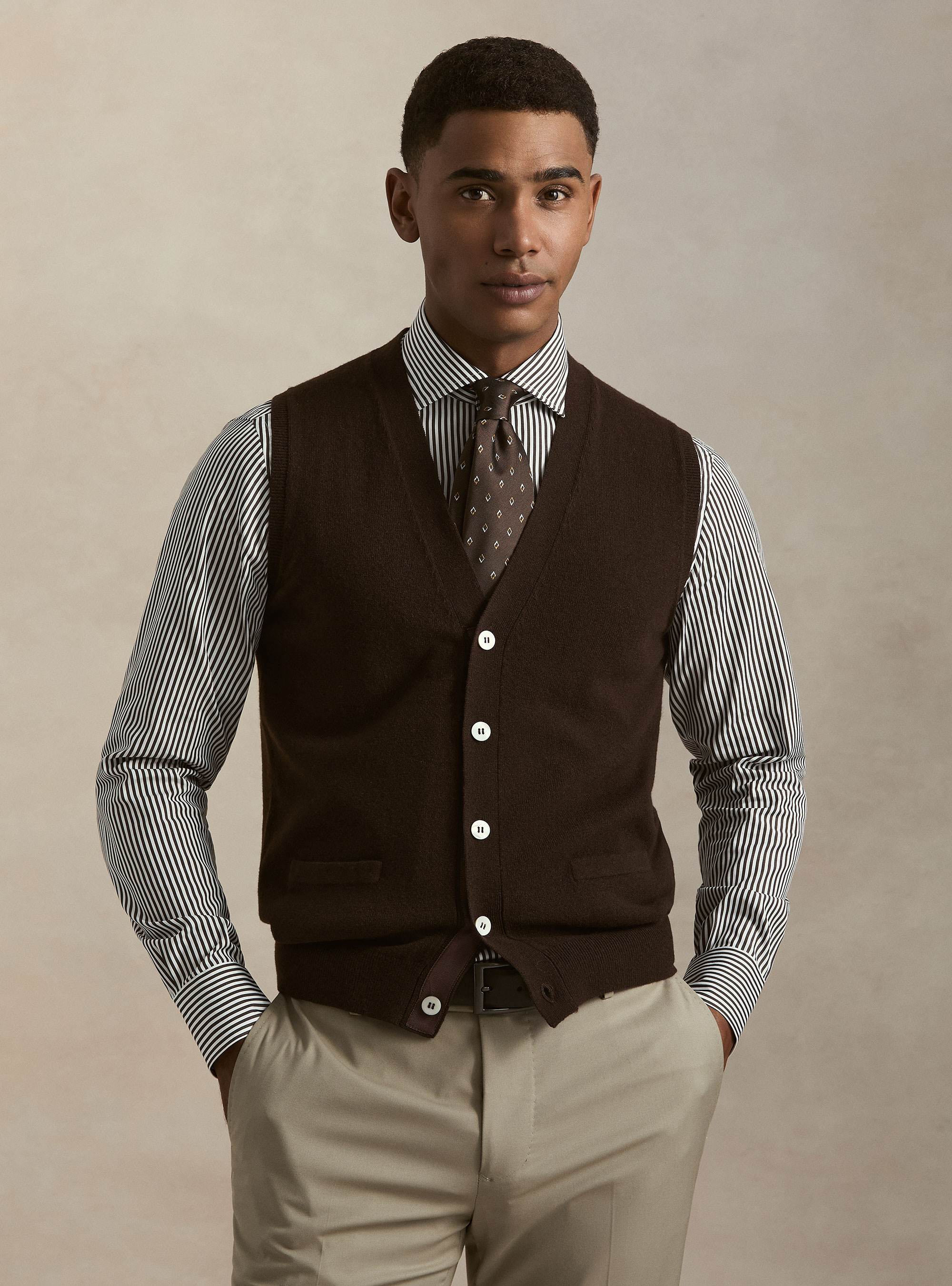 Gilet in maglia in lambswool e cashmere, MARRONE