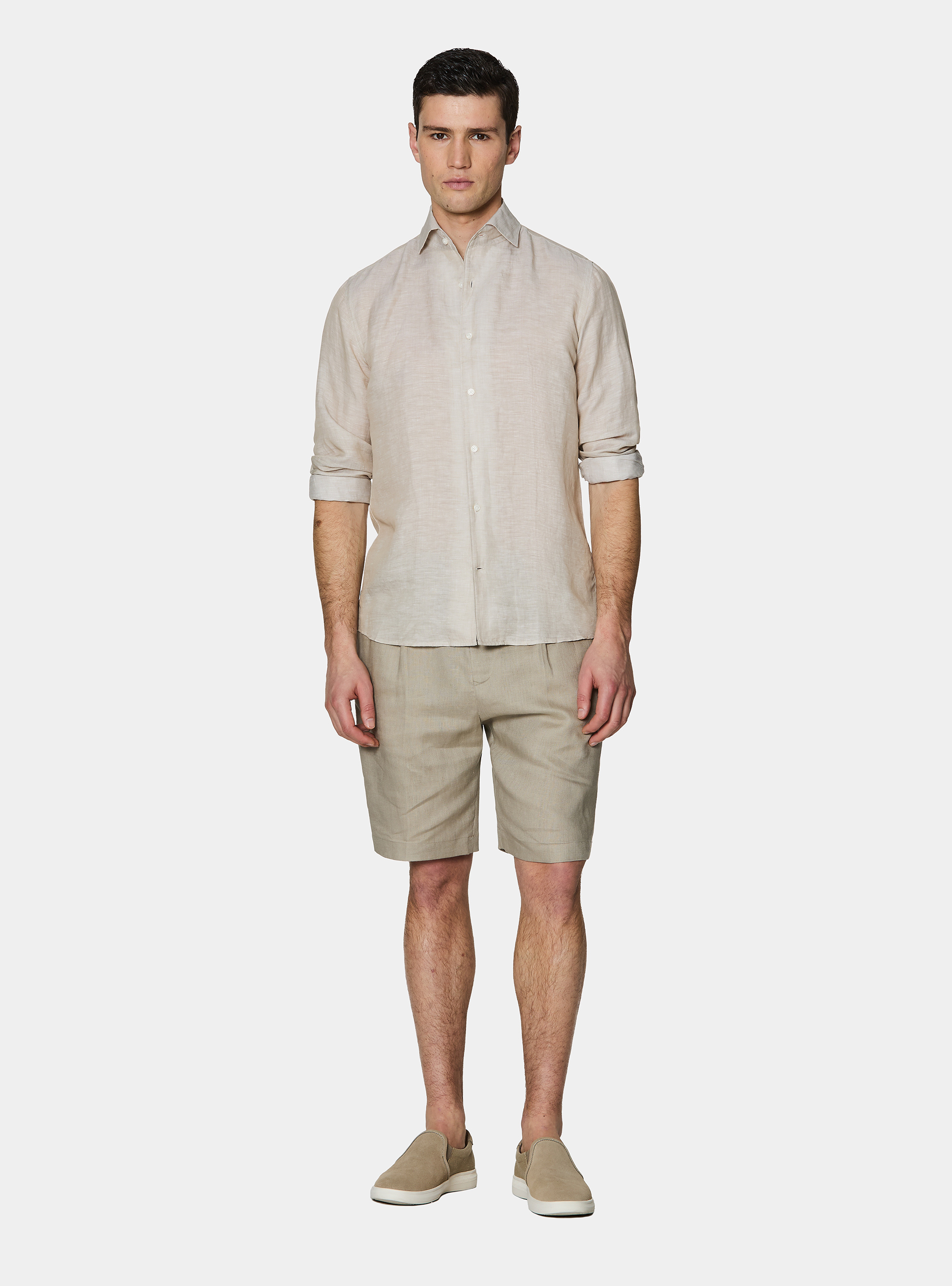 Camicia in misto lino con paramontura, SABBIA