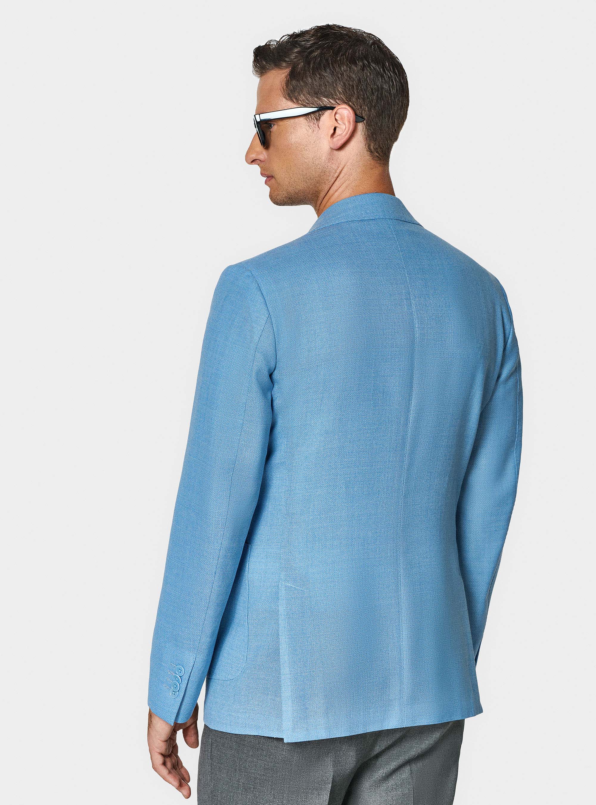 Giacca hopsack in lana Vitale Barberis Canonico, AZZURRO
