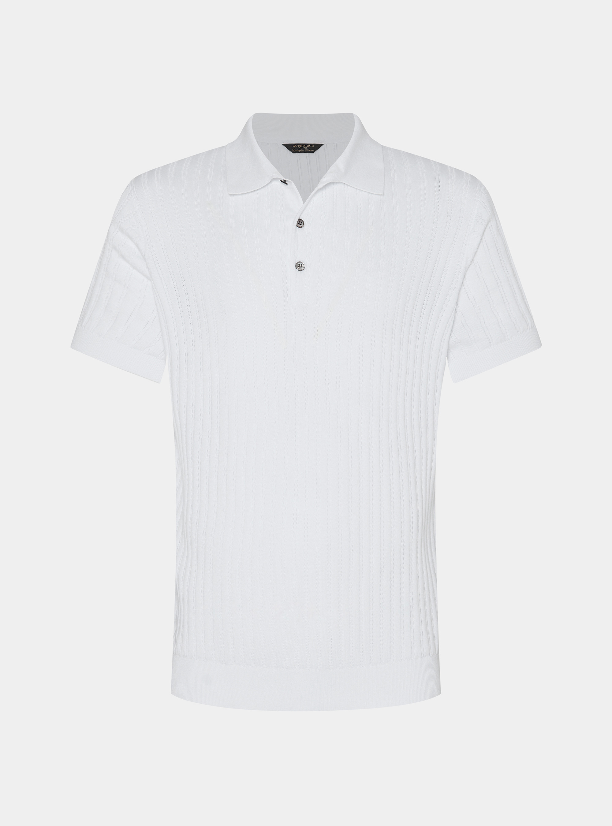 Polo in maglia in cotone extrafine a costa traforata, BIANCO