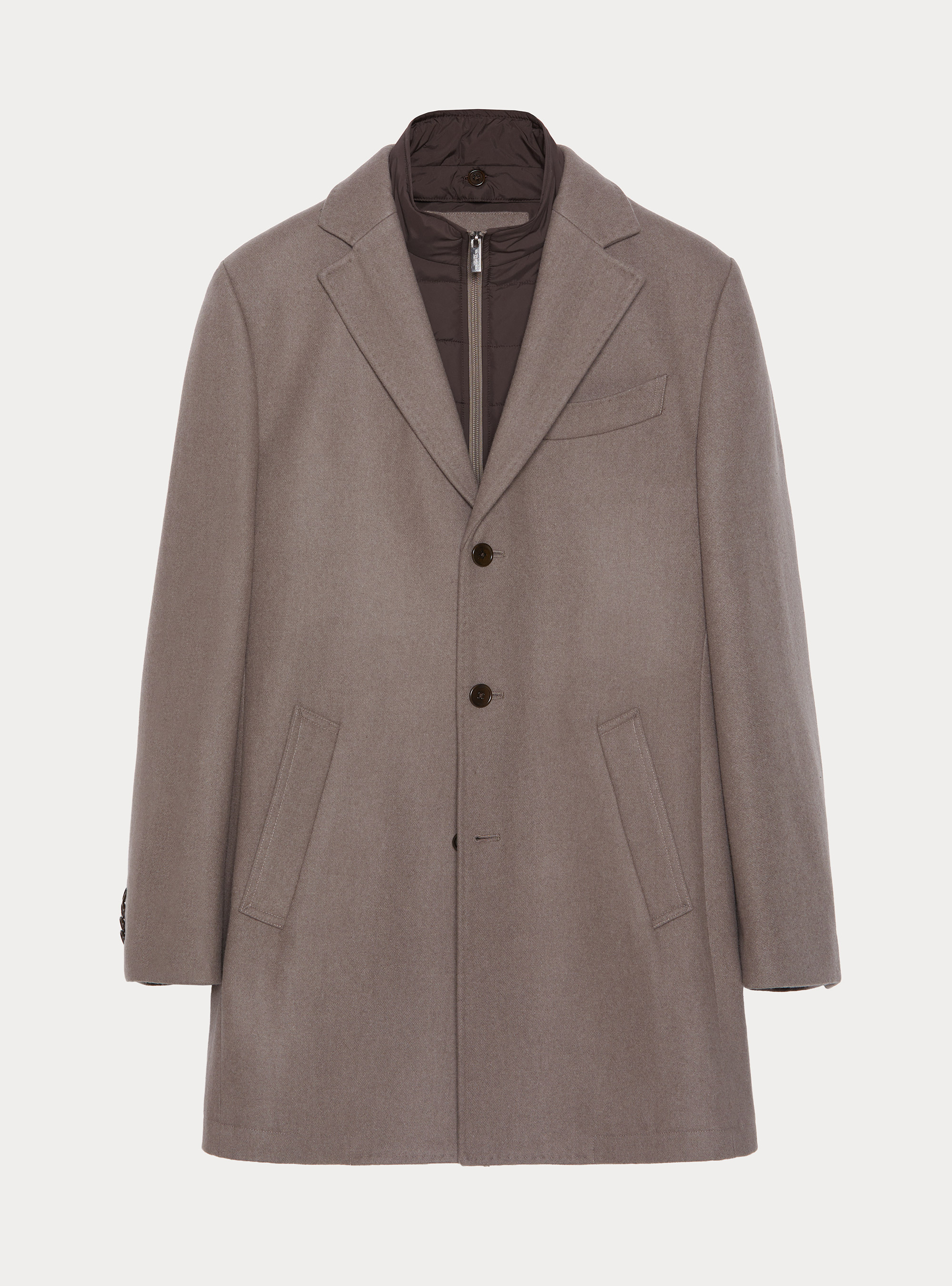 Cappotto in misto lana con pettorina, FANGO 0555C
