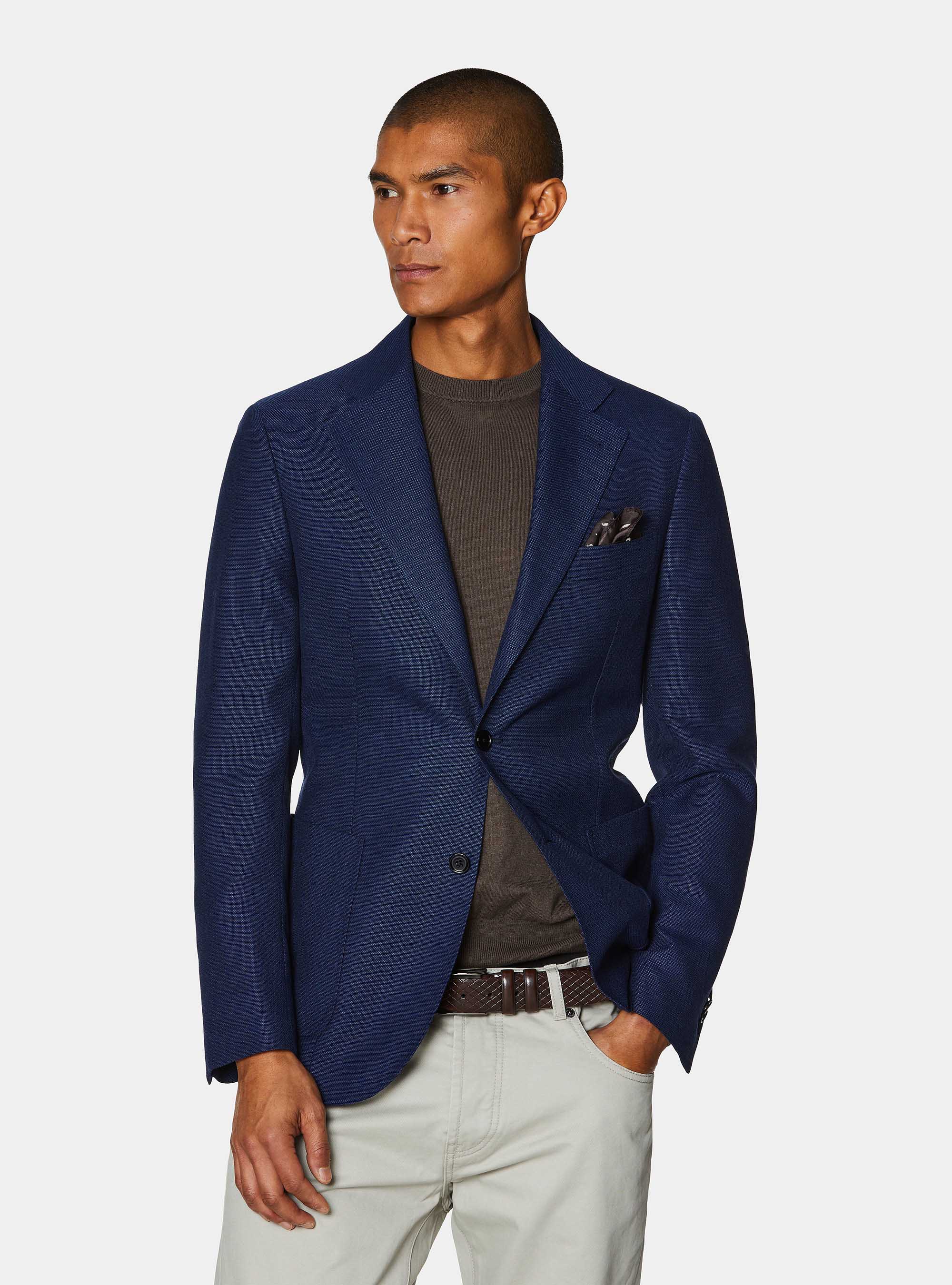 Giacca hopsack in pura lana, BLU