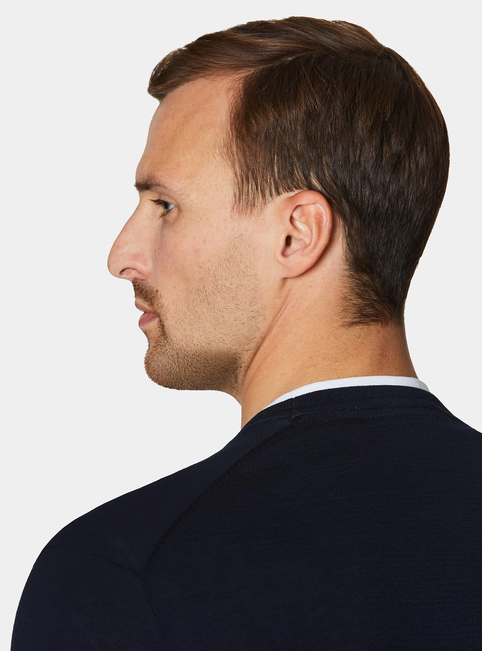 Maglia girocollo in cotone e seta, BLU NAVY