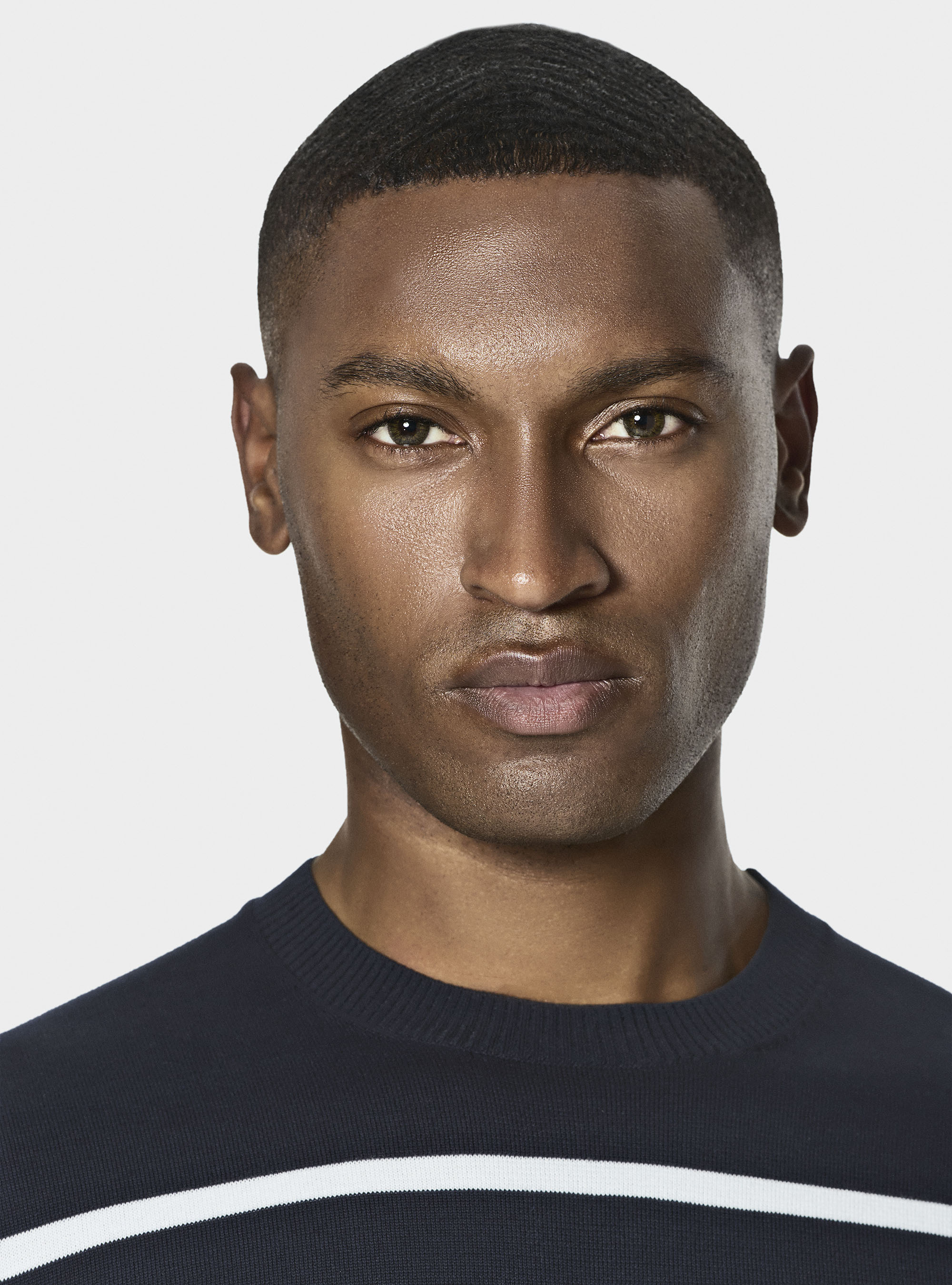 Maglia girocollo in cotone extrafine rigato, BLU NAVY