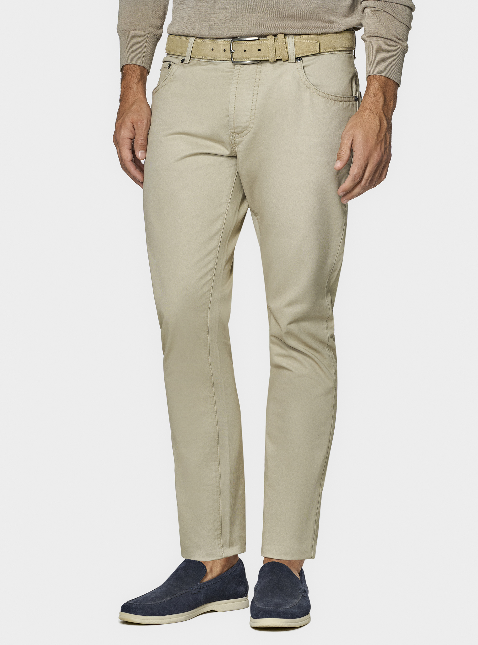 Pantaloni 5 tasche in twill di cotone, SABBIA