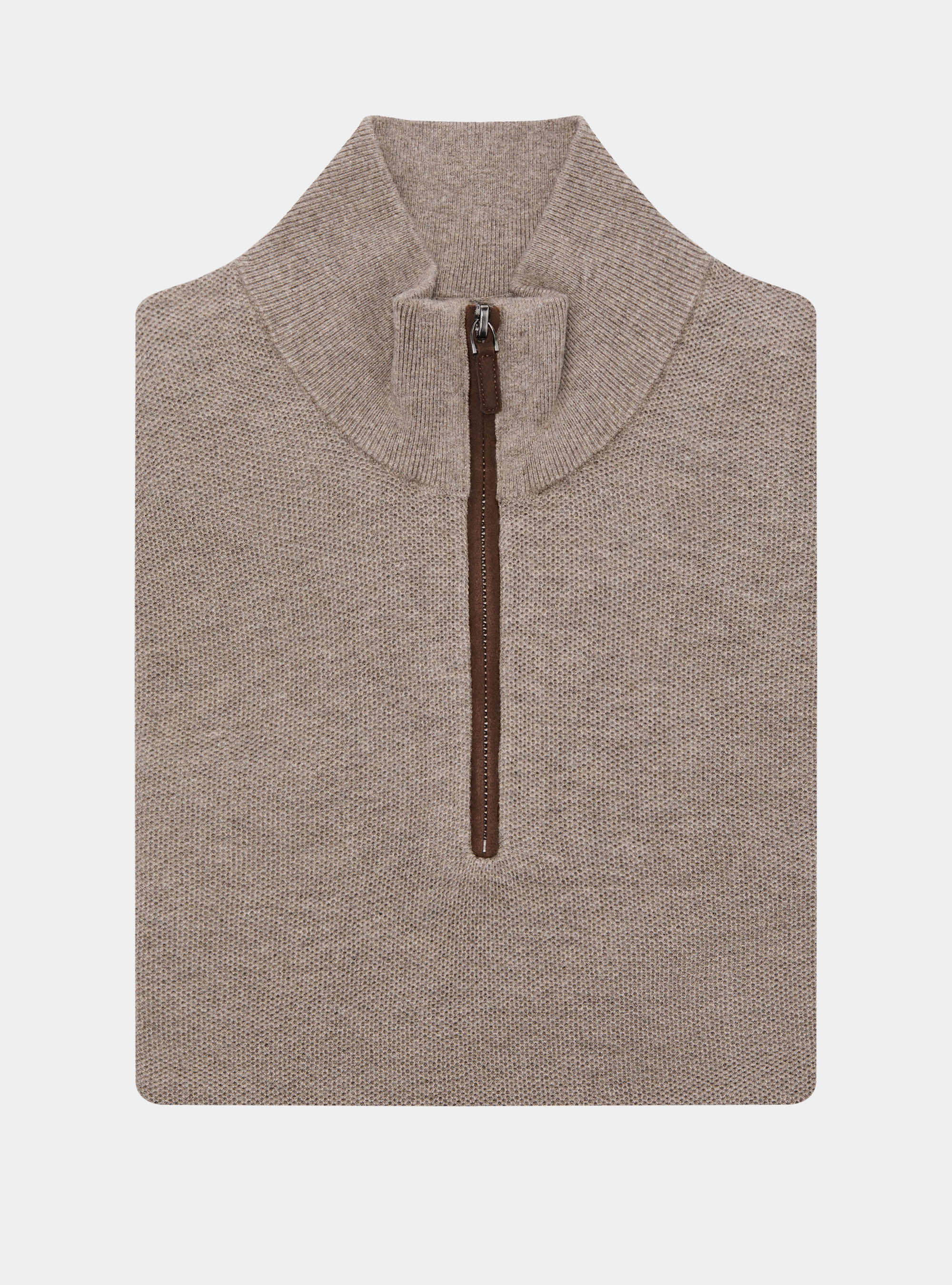 Maglia con mezza zip in cotone cashmere nido d'ape, FANGO