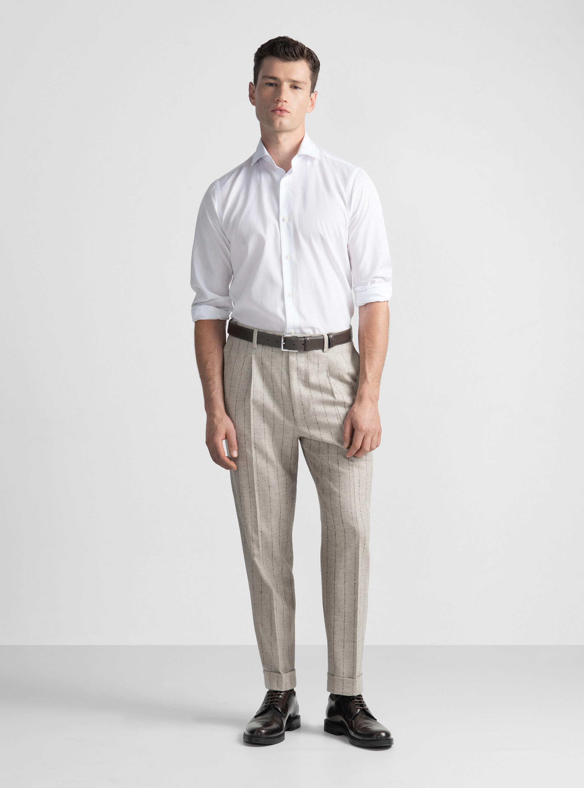 Pantaloni per abito gessato in lana cashmere, ECRU